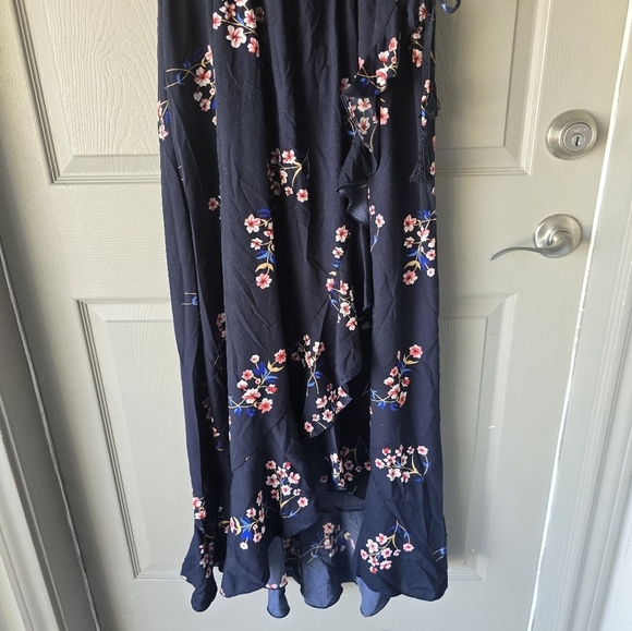 Blush Floral Maxi Wrap Dress 1X Pink Blue Women Ruffles Cottage Romantic Boho - Picture 6 of 16